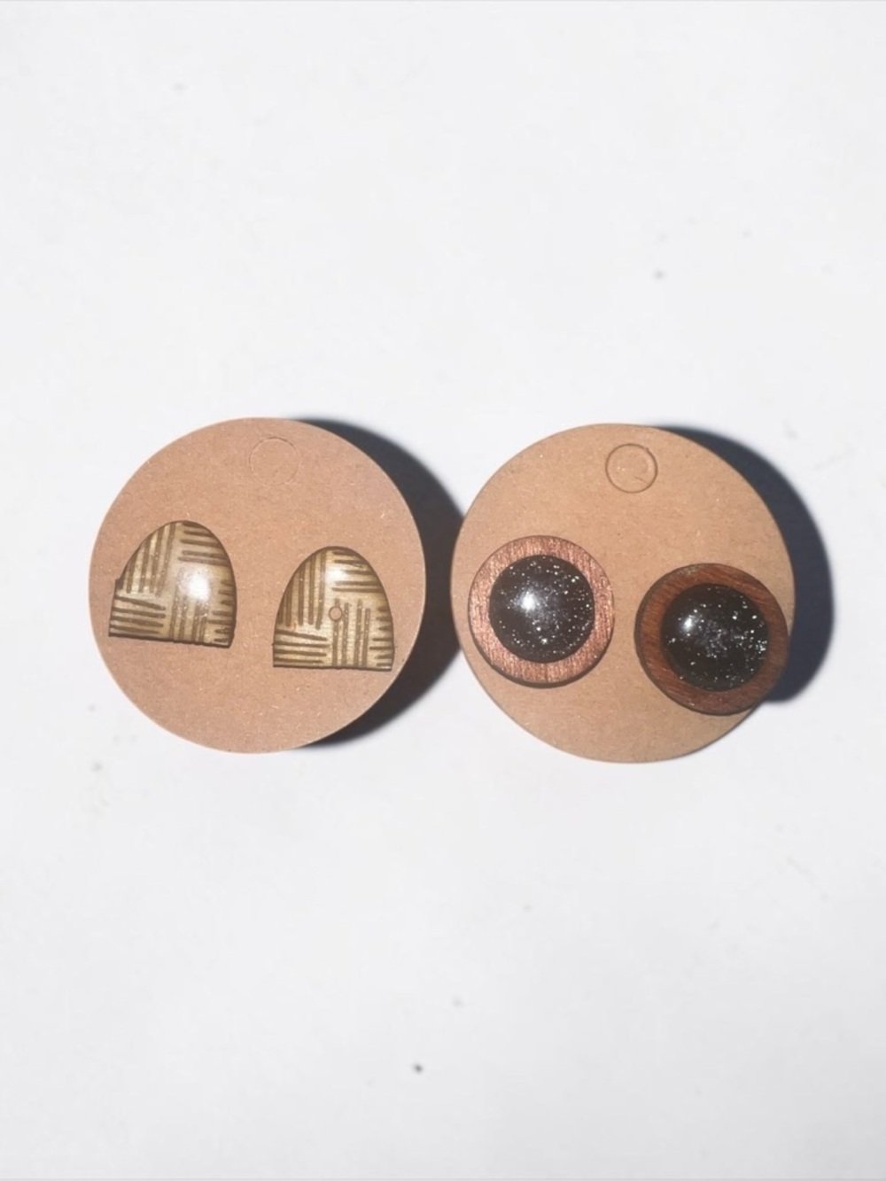 Handmade Wood and Resin Stud Earring Duo - Brown and Gold Tones